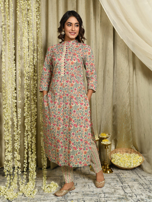 MULMUL MEHRANG BLOCK PRINTED KURTA & PANT SET MULMUL MEHRANG BLOCK PRINTED KURTA & PANT SET